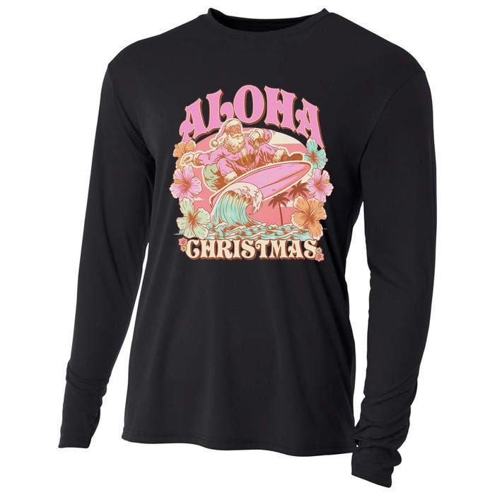 Aloha Christmas Santa Claus Surfing Hawaiian Mele Kalikimaka Cooling Performance Long Sleeve Crew