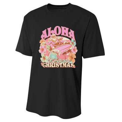 Aloha Christmas Santa Claus Surfing Hawaiian Mele Kalikimaka Performance Sprint T-Shirt