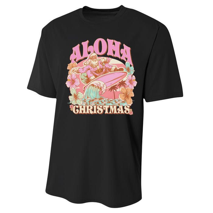 Aloha Christmas Santa Claus Surfing Hawaiian Mele Kalikimaka Performance Sprint T-Shirt