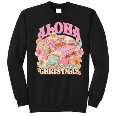 Aloha Christmas Santa Claus Surfing Hawaiian Mele Kalikimaka Tall Sweatshirt