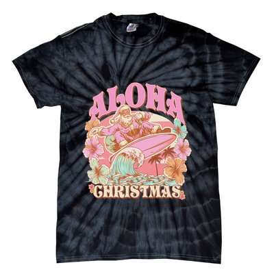 Aloha Christmas Santa Claus Surfing Hawaiian Mele Kalikimaka Tie-Dye T-Shirt