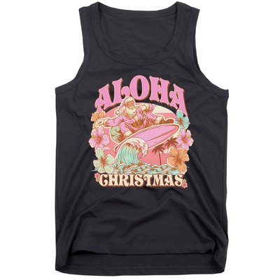 Aloha Christmas Santa Claus Surfing Hawaiian Mele Kalikimaka Tank Top