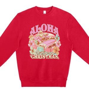 Aloha Christmas Santa Claus Surfing Hawaiian Mele Kalikimaka Premium Crewneck Sweatshirt