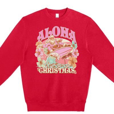 Aloha Christmas Santa Claus Surfing Hawaiian Mele Kalikimaka Premium Crewneck Sweatshirt