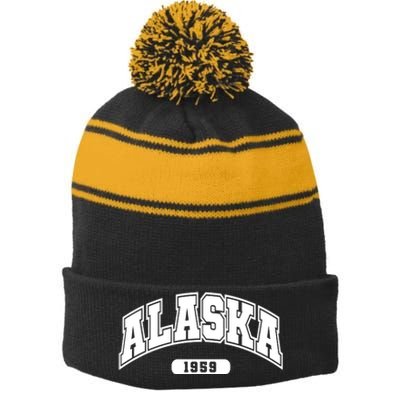 Alaska Collegiate Style 1959 Stripe Pom Pom Beanie