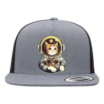 Astronaut Cat Space Helmet Flat Bill Trucker Hat