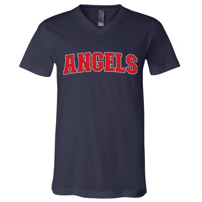 Angels California Souvenir Trip College Style Red Text V-Neck T-Shirt