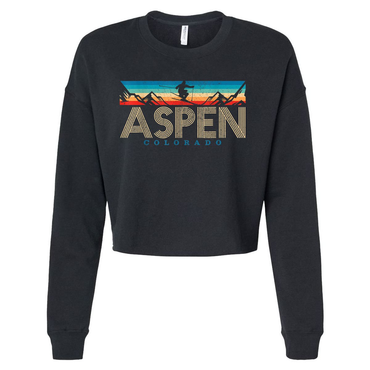 Aspen Colorado Ski Funny Gift Vintage Souvenir Mountain Skiing Gift Cropped Pullover Crew