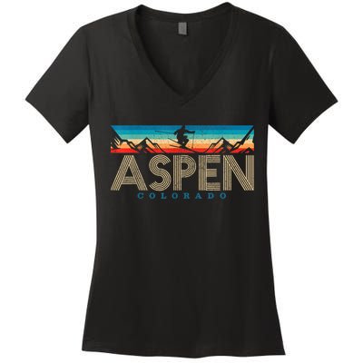 Aspen Colorado Ski Funny Gift Vintage Souvenir Mountain Skiing Gift Women's V-Neck T-Shirt