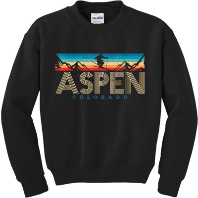 Aspen Colorado Ski Funny Gift Vintage Souvenir Mountain Skiing Gift Kids Sweatshirt