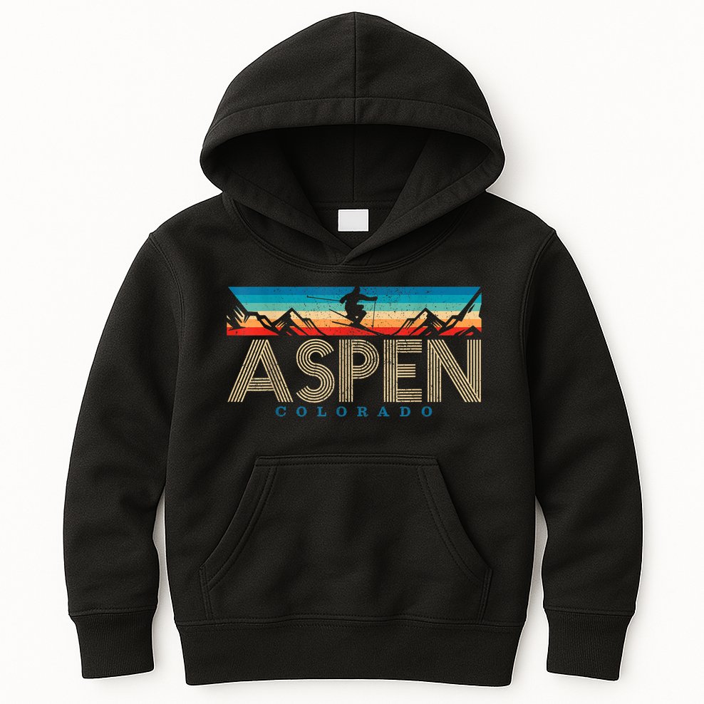 Aspen Colorado Ski Funny Gift Vintage Souvenir Mountain Skiing Gift Kids Hoodie