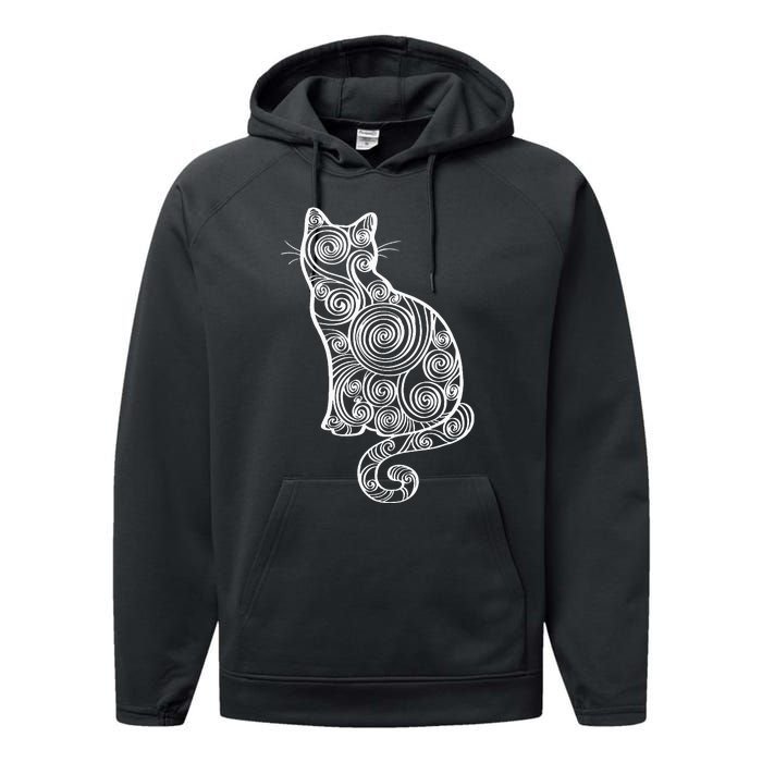 Abstract Cat Silhouette Performance Fleece Hoodie