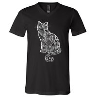 Abstract Cat Silhouette V-Neck T-Shirt