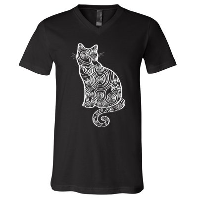 Abstract Cat Silhouette V-Neck T-Shirt