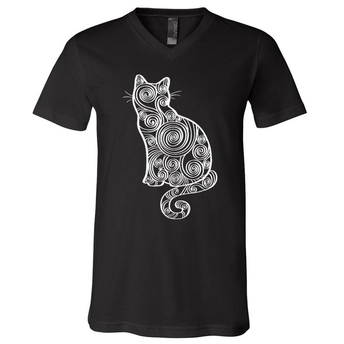 Abstract Cat Silhouette V-Neck T-Shirt