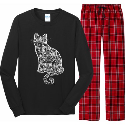 Abstract Cat Silhouette Long Sleeve Pajama Set