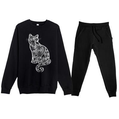 Abstract Cat Silhouette Premium Crewneck Sweatsuit Set