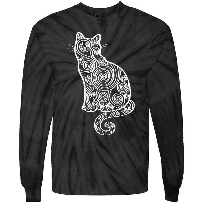 Abstract Cat Silhouette Tie-Dye Long Sleeve Shirt