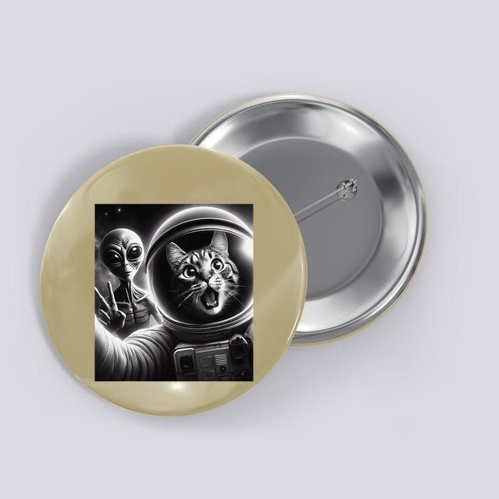 Astronaut Cat Selfie With Alien Funny Space Cat Ufo Scifi .Png Button