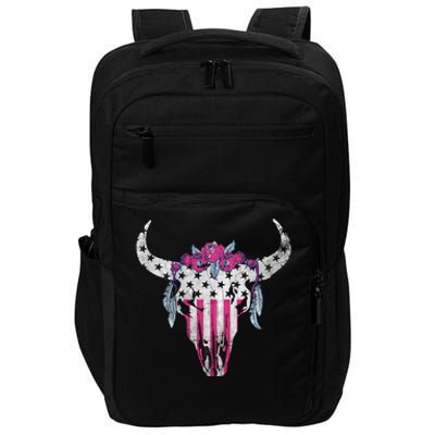 American Cow Skull Roses And Stars Gift Impact Tech Backpack