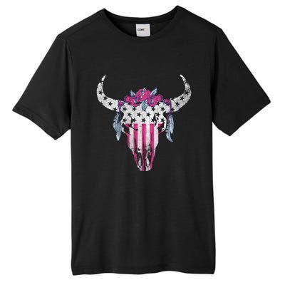 American Cow Skull Roses And Stars Gift Tall Fusion ChromaSoft Performance T-Shirt