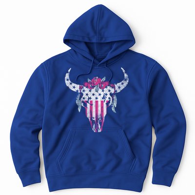 American Cow Skull Roses And Stars Gift Hoodie