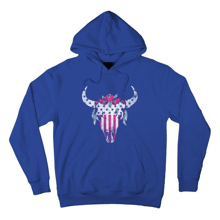 American Cow Skull Roses And Stars Gift Hoodie