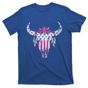 American Cow Skull Roses And Stars Gift T-Shirt