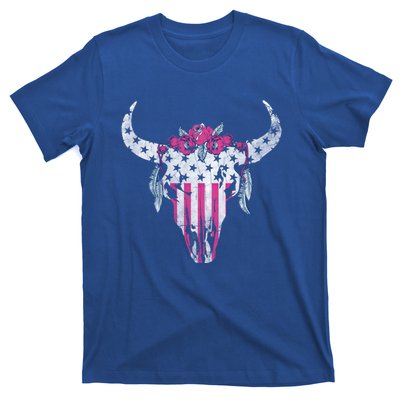 American Cow Skull Roses And Stars Gift T-Shirt