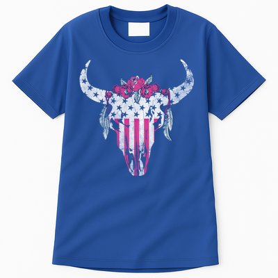 American Cow Skull Roses And Stars Gift Tall T-Shirt