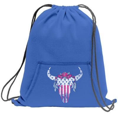 American Cow Skull Roses And Stars Gift Sweatshirt Cinch Pack Bag