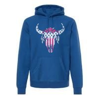 American Cow Skull Roses And Stars Gift Premium Hoodie