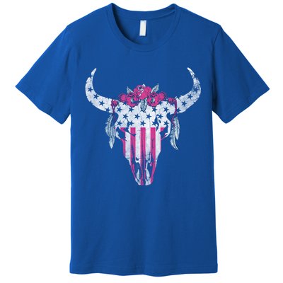 American Cow Skull Roses And Stars Gift Premium T-Shirt