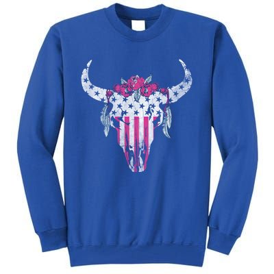 American Cow Skull Roses And Stars Gift Tall Sweatshirt