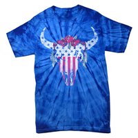 American Cow Skull Roses And Stars Gift Tie-Dye T-Shirt