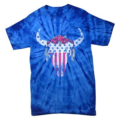 American Cow Skull Roses And Stars Gift Tie-Dye T-Shirt