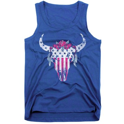 American Cow Skull Roses And Stars Gift Tank Top