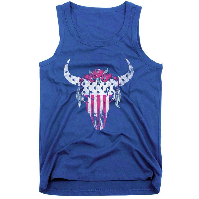 American Cow Skull Roses And Stars Gift Tank Top