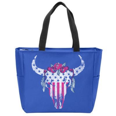 American Cow Skull Roses And Stars Gift Zip Tote Bag