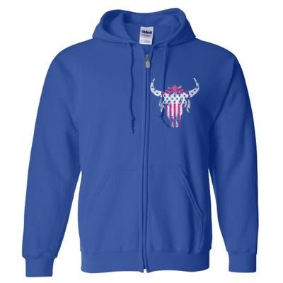 American Cow Skull Roses And Stars Gift Full Zip Hoodie