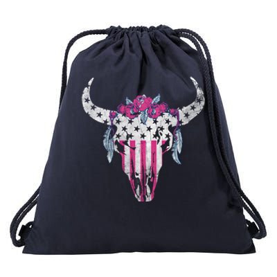 American Cow Skull Roses And Stars Gift Drawstring Bag