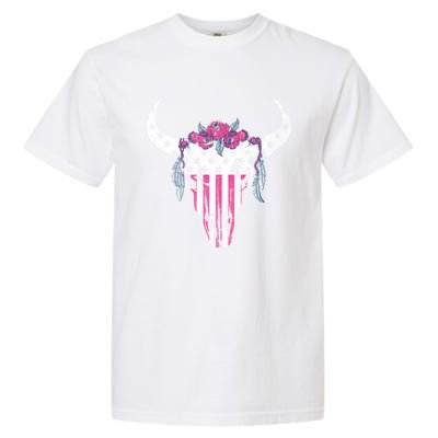 American Cow Skull Roses And Stars Gift Garment-Dyed Heavyweight T-Shirt