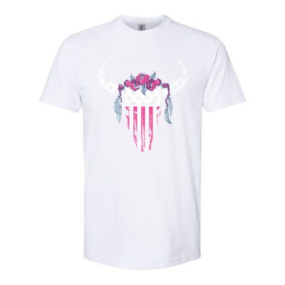 American Cow Skull Roses And Stars Gift Softstyle® CVC T-Shirt