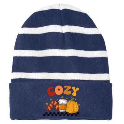 Autumn Cozy Season Theme Striped Beanie with Solid Band