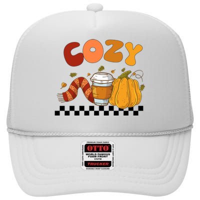 Autumn Cozy Season Theme High Crown Mesh Back Trucker Hat