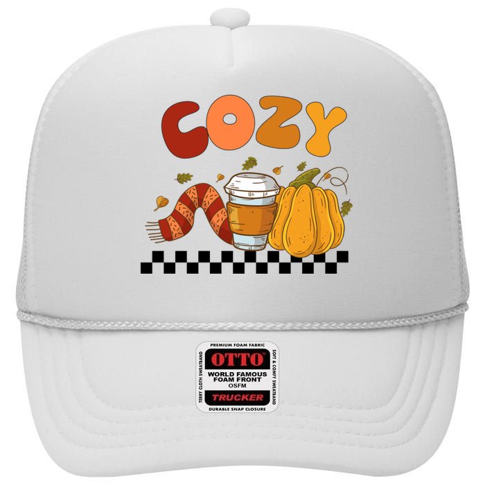 Autumn Cozy Season Theme High Crown Mesh Back Trucker Hat