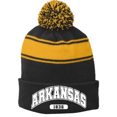 Arkansas Collegiate Style 1836 Stripe Pom Pom Beanie