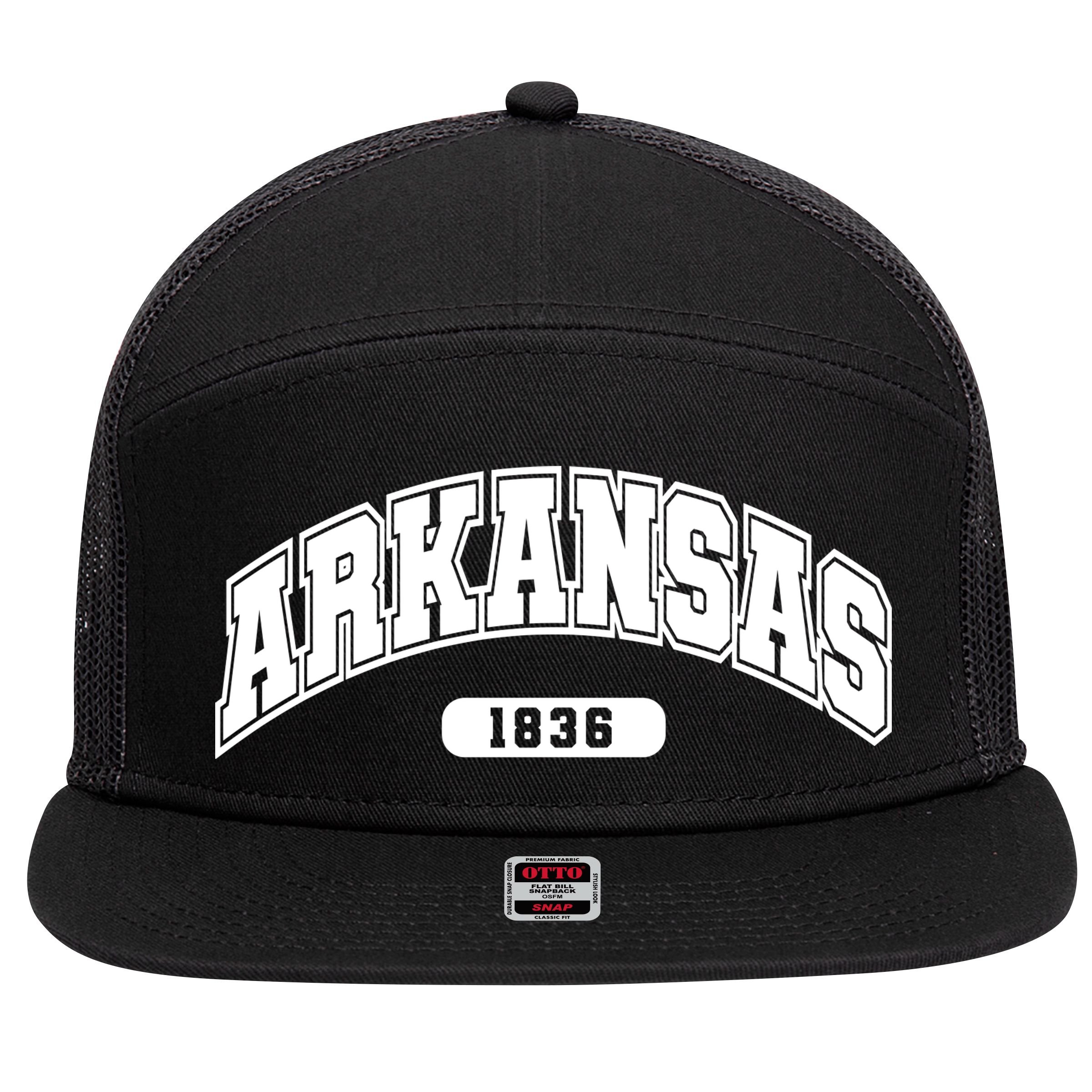 Arkansas Collegiate Style 1836 7 Panel Mesh Trucker Snapback Hat
