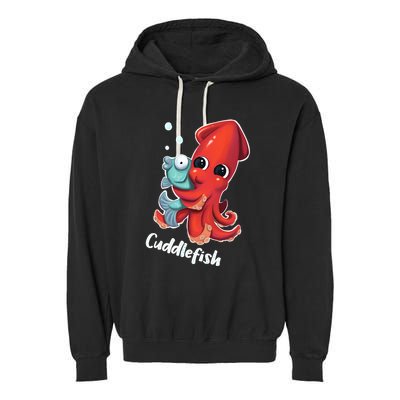 Adorable Cuddlefish Sea Life Illustration Cuttlefish Squid Garment-Dyed Fleece Hoodie