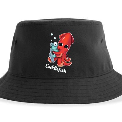Adorable Cuddlefish Sea Life Illustration Cuttlefish Squid Sustainable Bucket Hat
